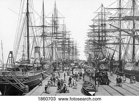 Stock Image - Melbourne Victoria Australia Railway Pier At The Port From Australian Pictures Published By The Religious Tract Society 1886. Fotosearch