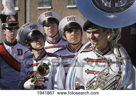 Members From A Marching Band In The Saint Patrick's Day Parade; Dublin Ireland View Large Photo Image Stock Photo - Members From A Marching Band In The Saint Patrick's Day Parade; Dublin Ireland. Fotosearch