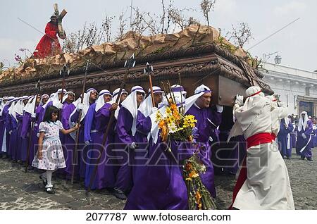 Men Carrying The Anda (Float) Of Jesus Carrying The Cross During The Procession Of The Holy Cross On Good Friday In Antigua Guatemala, Sacatep View Large Photo Image Stock Photo - Men Carrying The Anda (Float) Of Jesus Carrying The Cross During The Procession Of The Holy Cross On Good Friday In Antigua Guatemala, Sacatep. Fotosearch