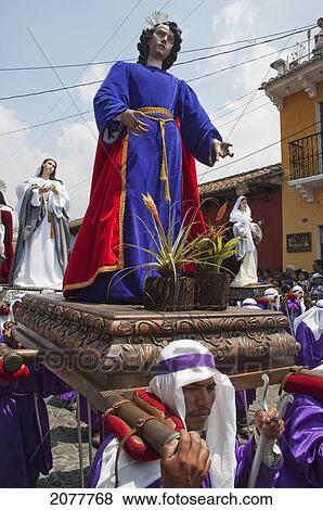 Men Carrying The Andas (Floats) Of A Saint & The Virgin Mary At The Procession Of The Holy Cross On Good Friday In Antigua Guatemala, Sacatep View Large Photo Image Stock Photo - Men Carrying The Andas (Floats) Of A Saint & The Virgin Mary At The Procession Of The Holy Cross On Good Friday In Antigua Guatemala, Sacatep. Fotosearch