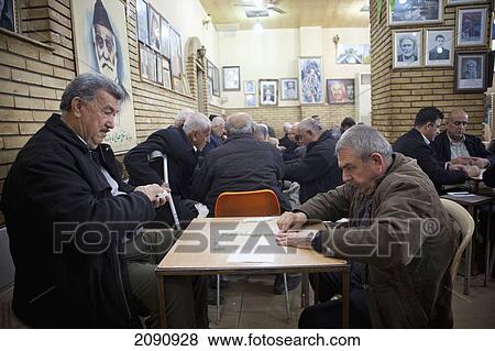 Stock Photo - Men Playing Dominoes And Backgammon In The Sha'ab Chai Khana [Teahouse], Sulaymaniyah, Iraqi Kurdistan, Iraq. Fotosearch