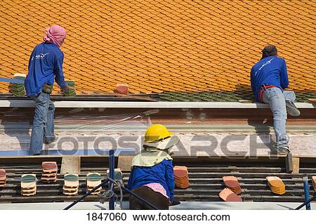 Men Repairing Roof Of Wat Pho Temple In Rattanakosin District; Bangkok, Thailand View Large Photo Image Stock Image - Men Repairing Roof Of Wat Pho Temple In Rattanakosin District; Bangkok, Thailand. Fotosearch