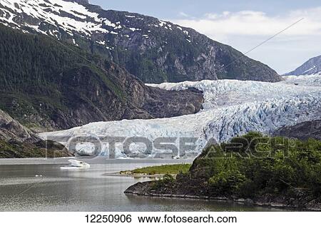 Stock Photograph - Mendenhall Glacier in Mendenhall Valley, Tongass National Forest; Alaska, United States of America. Fotosearch