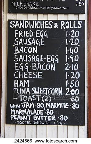 Stock Photograph - Menu board at a restaurant; London, England. Fotosearch