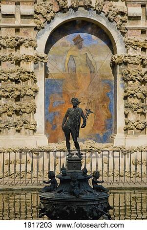 Stock Image - Mercurio Statue On Fountain At Alcazar. Fotosearch