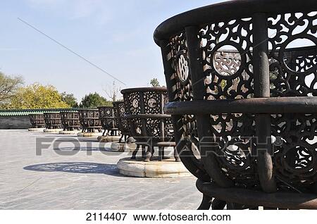 Metal Sculptured Bowls In A Row Along A Path; Beijing China View Large Photo Image Stock Photo - Metal Sculptured Bowls In A Row Along A Path; Beijing China. Fotosearch