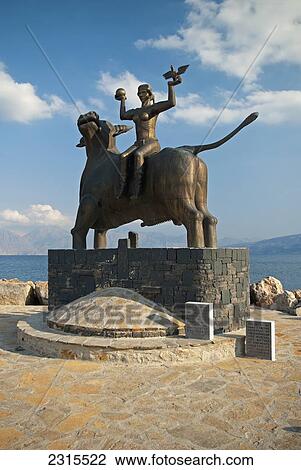 Metal statue of Europe daughter of Phoenician King Aginoras and mother of King Minos, creator of Minoan civilization; Aghios Nikolaos, Crete, Greece View Large Photo Image Stock Image - Metal statue of Europe daughter of Phoenician King Aginoras and mother of King Minos, creator of Minoan civilization; Aghios Nikolaos, Crete, Greece. Fotosearch