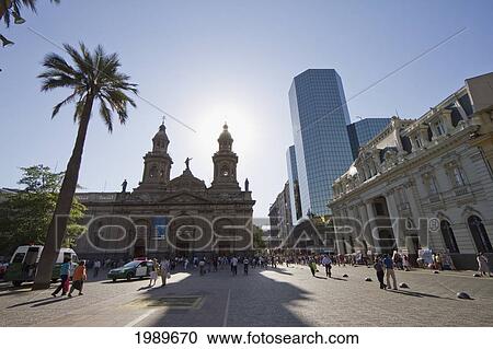Stock Image - Metropolitan Cathedral and Central Post Office, Santiago, Metropolitan Region, Chile. Fotosearch