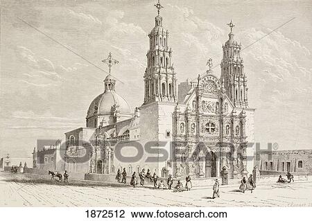Stock Image - Metropolitan Cathedral In Plaza De Armas, Chihuahua, Mexico, In The 19Th Century. From A 19Th Century Illustration.. Fotosearch