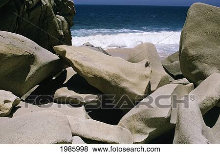 Stock Photo - Mexico, Baja, Rock Pile On Beautiful Beach.. Fotosearch