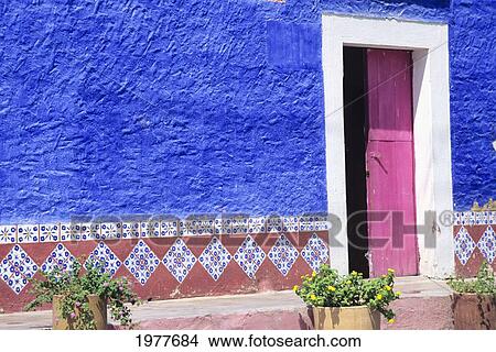 Picture - Mexico, Contrasting Colorful Restaurant Wall With Hand Painted Trimming.. Fotosearch