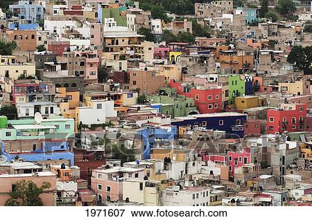 Stock Photo - Mexico, Guanajuato, Colorful Hillside Houses.. Fotosearch