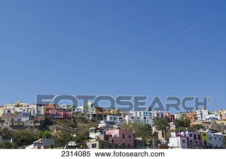 Stock Photography - Mexico, Guanajuato, Guanajuato, View of hillside suburbs. Fotosearch
