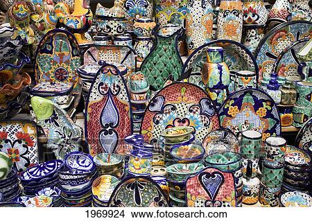 Picture - Mexico, Guanajuato, San Miguel De Allende, Display Of Ceramic Items For Sale.. Fotosearch