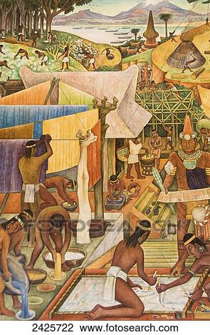 Stock Image - Mexico, Mexico City, Mural painted by Mexico's famous artist, Diego Rivera, between 1929 and 1935 in the National Palace.. Fotosearch