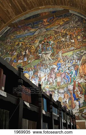 Stock Photography - Mexico, Michoacan, Patzcuaro, Biblioteca (Library) Gertrudis Bocanegra, Mural On Back Wall Painted By Juan O'gorman.. Fotosearch