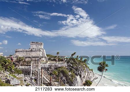 Mexico, Quintana Roo, Tulum, the Mayan ruins of Tulum, El Castillo (the Castle), stairway leading to the beach View Large Photo Image Stock Image - Mexico, Quintana Roo, Tulum, the Mayan ruins of Tulum, El Castillo (the Castle), stairway leading to the beach. Fotosearch