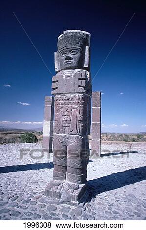 Stock Photo - Mexico, Stone Carving Of Tula-Warrior Statue, Shadow Cast On Ground A53B. Fotosearch