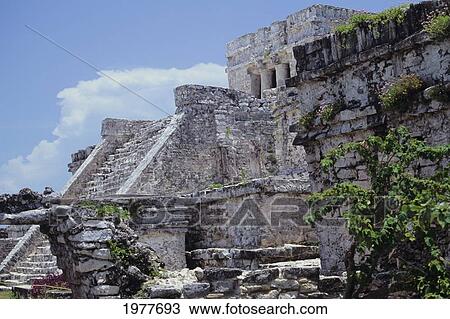 Stock Image - Mexico, Yucatan, Ancient Mayan ruins; Tulum. Fotosearch