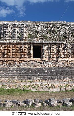 Stock Image - Mexico, Yucatan, Kabah, El Palacio de los Mascarones (Palace of Masks). Fotosearch