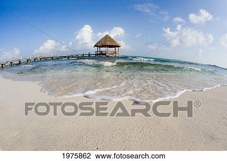 Mexico, Yucatan Peninsula, Tulum, Pier Over Turquoise Ocean. View Large Photo Image Stock Image - Mexico, Yucatan Peninsula, Tulum, Pier Over Turquoise Ocean.. Fotosearch