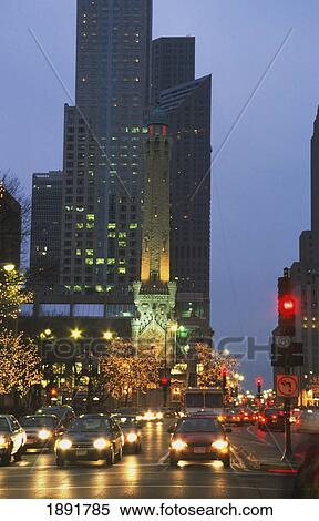 Stock Photography - Michigan Avenue Traffic At Dusk. Fotosearch
