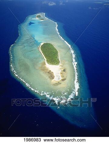 Stock Image - Micronesia, Aerial view of island near Ulithi Yap State; Losiep Atoll. Fotosearch