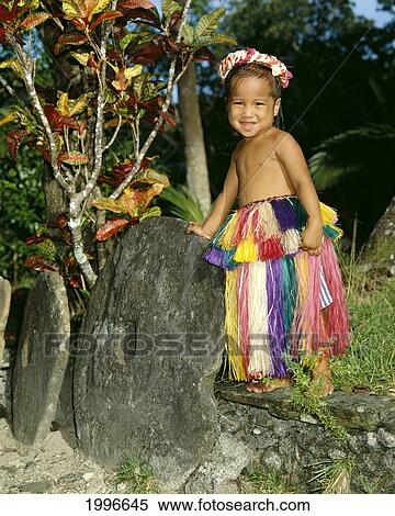 Stock Photography - Micronesia, Caroline Islands, Yap, Rull Municipality Yapese Girl In Traditional Dress With Rai, Toddler A60H. Fotosearch