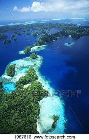 Stock Photograph - Micronesia, Palau, Rock Islands, Aerial. Fotosearch