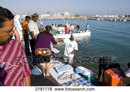 Stock Photo - Middle east, Qatar, Doha harbour fish market. Fotosearch