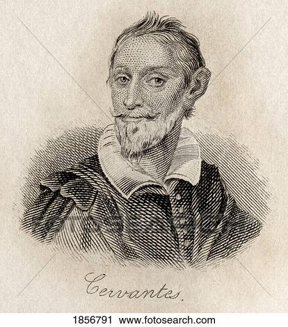 Stock Image - Miguel Saavedra De Cervantes, 1547-1616. Spanish Writer. Engraved By J. W. Cook.. Fotosearch