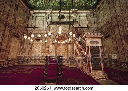 Stock Image - Mihrab And Minbar In The Prayer Hall Of The Mohammed Ali Mosque In The Citadel Of Cairo, Al Qahirah, Egypt. Fotosearch