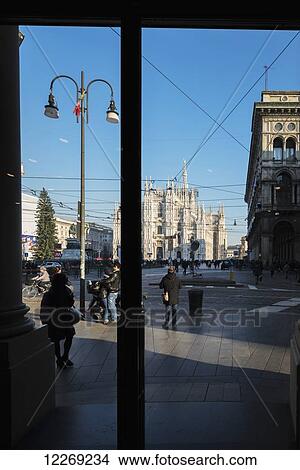 Picture - Milan Cathedral viewed through a window; Milan, Lombardy, Italy. Fotosearch