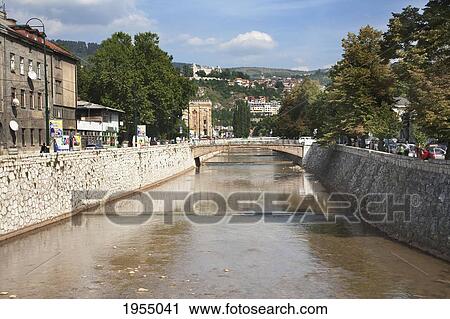 Stock Image - Miljacka River In Sarajevo, Bosnia And Herzegovina. Fotosearch