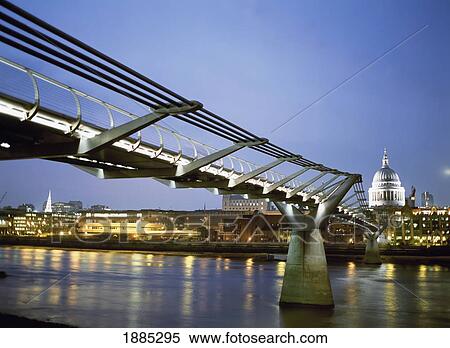 Stock Photography - Millenium Bridge At Dusk And St. Paul's Cathedral. Fotosearch