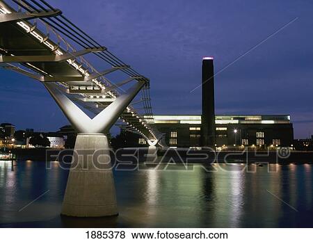 Stock Photo - Millennium Bridge And Tate Modern Museum At Dusk. Fotosearch