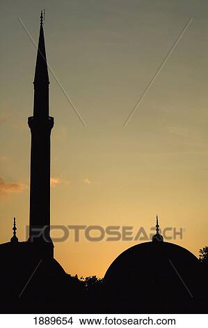 Minaret And Dome Of The Blue Mosque At Dusk View Large Photo Image Picture - Minaret And Dome Of The Blue Mosque At Dusk. Fotosearch