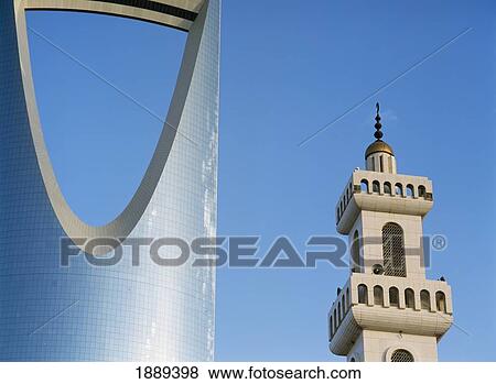 Stock Photo - Minaret From Mosque In Front Of The Kingdom Centre. Fotosearch