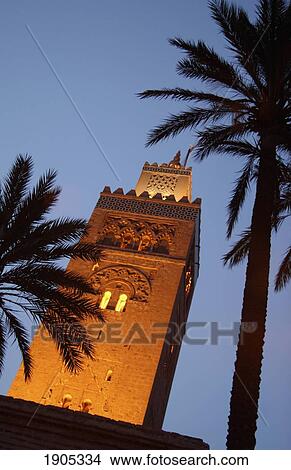 Picture - Minaret Of Koutoubia Mosque At Night, Marrakesh, Morocco. Fotosearch