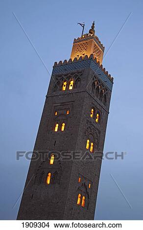 Minaret Of Koutoubia Mosque At Night, Marrakesh, Morocco View Large Photo Image Picture - Minaret Of Koutoubia Mosque At Night, Marrakesh, Morocco. Fotosearch
