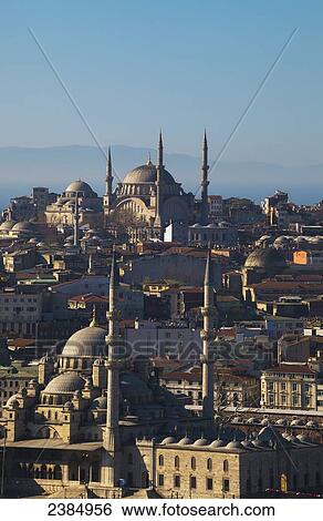 Minarets and dome roofs of islamic mosques against a blue sky; Istanbul, Turkey View Large Photo Image Stock Photograph - Minarets and dome roofs of islamic mosques against a blue sky; Istanbul, Turkey. Fotosearch