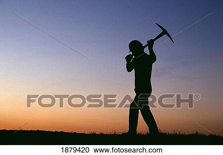 Miner In Silhouette With Pick View Large Photo Image Stock Image - Miner In Silhouette With Pick. Fotosearch