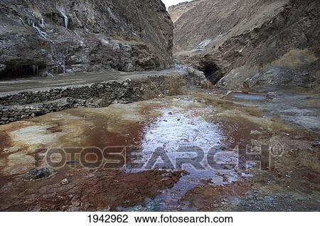 Stock Image - Mineral Hot Spring In The Pai Mori Gorge, Bamian Province, Afghanistan. Fotosearch