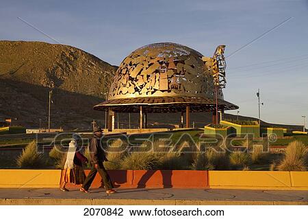 Stock Image - Miner's Hat-Shaped Modern Monument At The Entrance To Oruro, Bolivia. Fotosearch