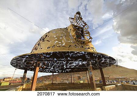 Stock Photo - Miner's Hat-Shaped Modern Monument At The Entrance To Oruro, Bolivia. Fotosearch