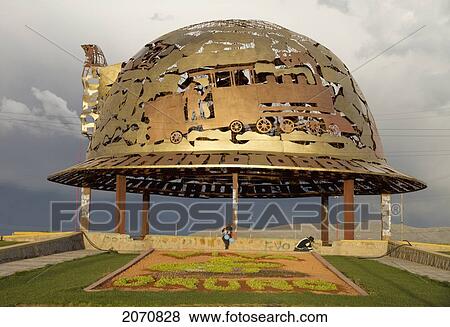 Stock Photo - Miner's Hat-Shaped Modern Monument At The Entrance To Oruro, Bolivia. Fotosearch