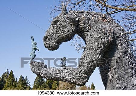 Stock Image - Minotaur Sculpture In The Turf Labyrinth In The Ubc Botanical Garden And Centre For Plant Research, University Of British Columbia, Vancouver, British Columbia, Canada. Fotosearch