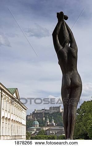 Stock Photograph - Mirabell Palace And Gardens With Hohensalzburg Fortress. Fotosearch