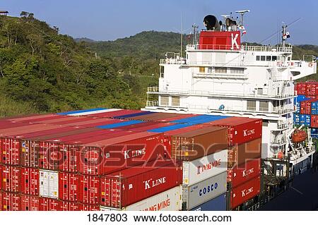 Miraflores Locks, Panama Canal, Panama, Central America; Container Ship In Lock View Large Photo Image Stock Image - Miraflores Locks, Panama Canal, Panama, Central America; Container Ship In Lock. Fotosearch