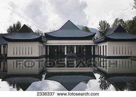 Mirror Image Of A Building At The Water's Edge Reflected In The Water; China View Large Photo Image Stock Photo - Mirror Image Of A Building At The Water's Edge Reflected In The Water; China. Fotosearch